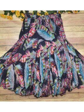 Mix Nouveau Colorful Feathers Maxi Skirt Size M Gypsy Boho Festival Art to Wear